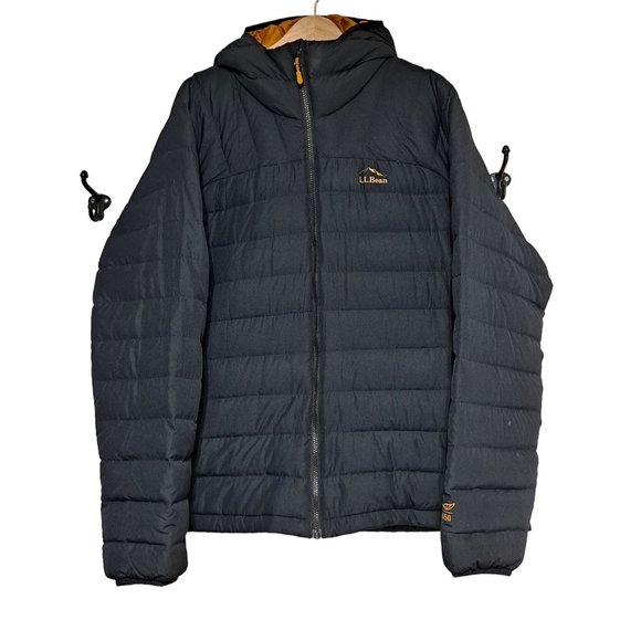 LL Bean Coat Men Size XXL 650 Down Puffer Hooded Quilted Jacket Regular Black - Picture 1 of 10